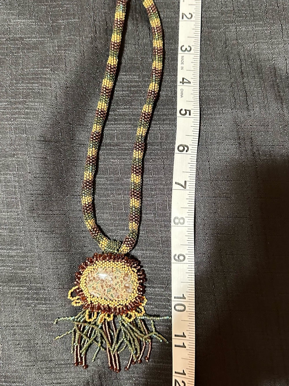Handmade Beaded Brown and Green Pendant Necklace